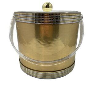 Vintage MCM Georges Briard USA Brushed Gold Lucite Clear Acrylic Handle & Lid